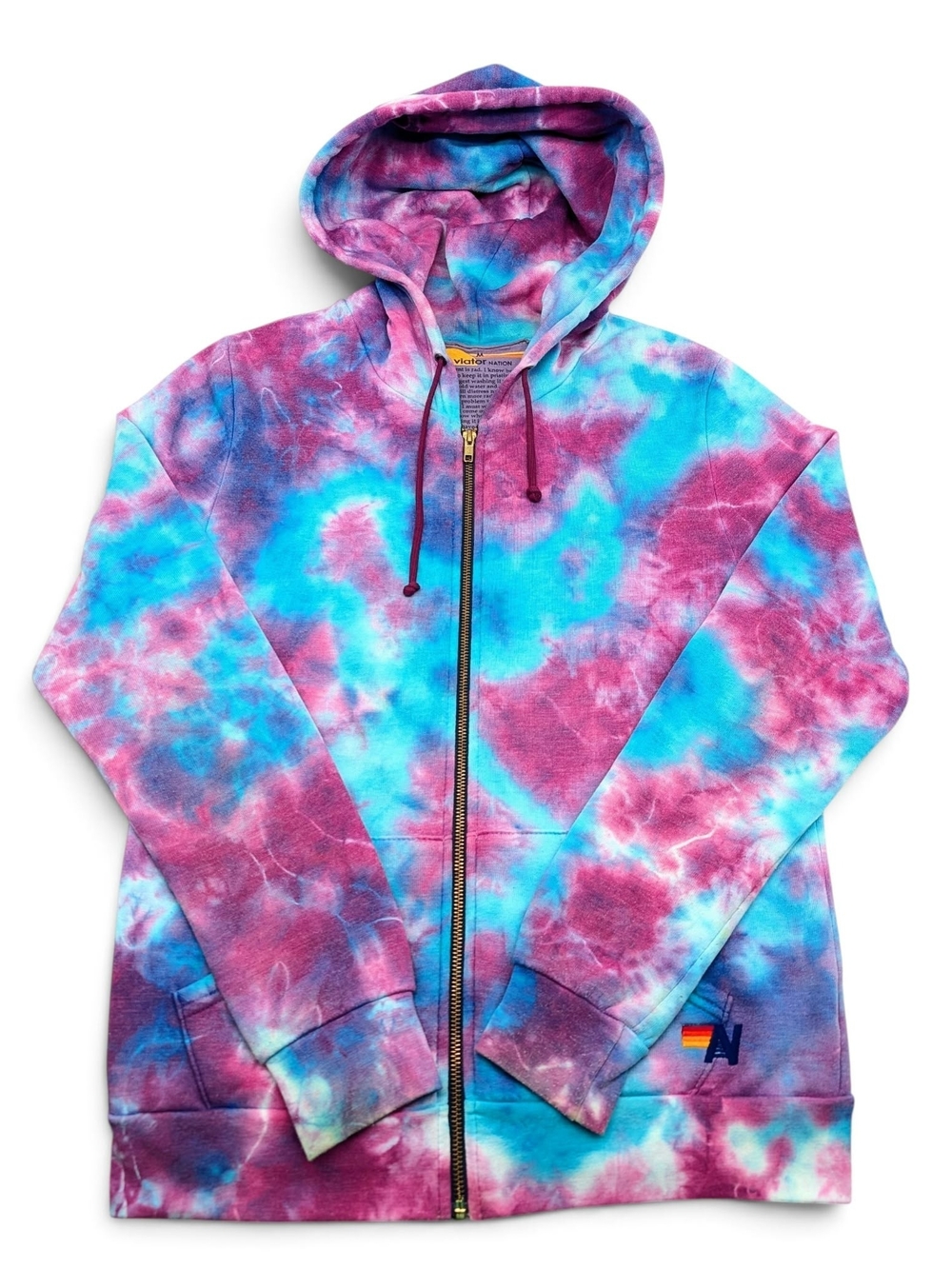 Aviator Nation Tie-Dye Zip Hoodie - Purple & Blue Medium